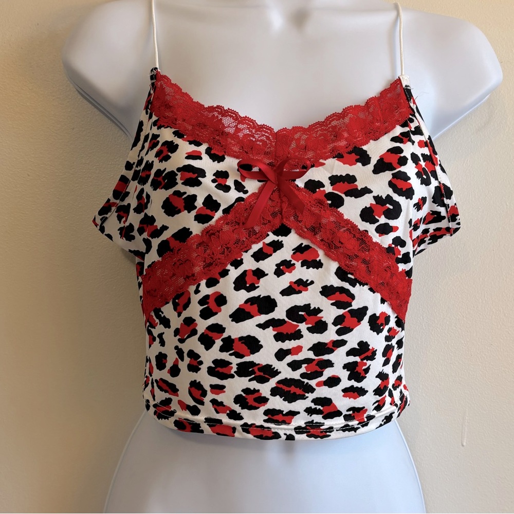 Leopard Print Spaghetti String Top With Lace , 2 … - image 3